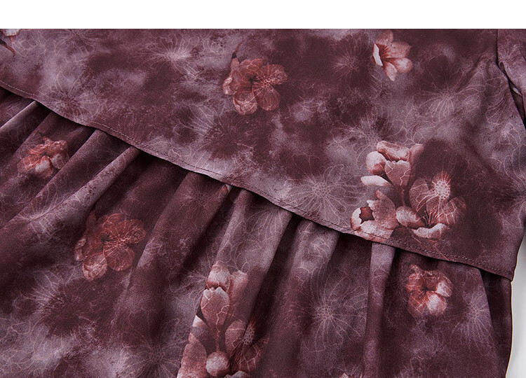 Demana [Peach Blossom Wrinkle Print] Autumn French Soft Style Cake Dress Loose Waist Slimming Elegant Women's Dress 10