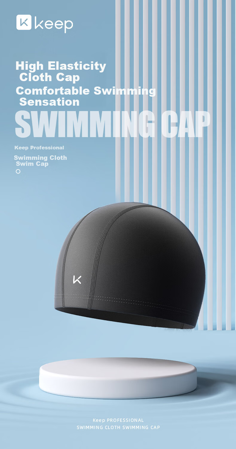 Keep Swimming Cap for Men And Women, Comfortable Fabric Swim Cap with High Elasticity, Extra Large for Long Hair, Adult Cap 740 Black 1