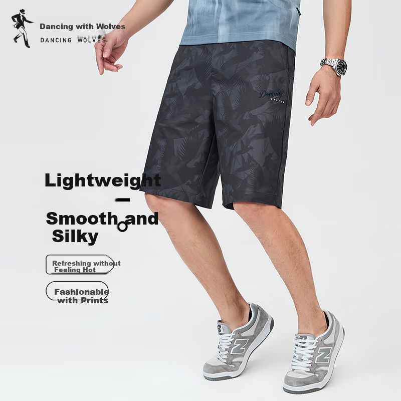 DANCING WOLVES [National Trend All-Over Print] Summer Quality Dark Pattern All-Over Print Loose Breathable Casual Shorts for Men, 102 Dark Blue, Size 32