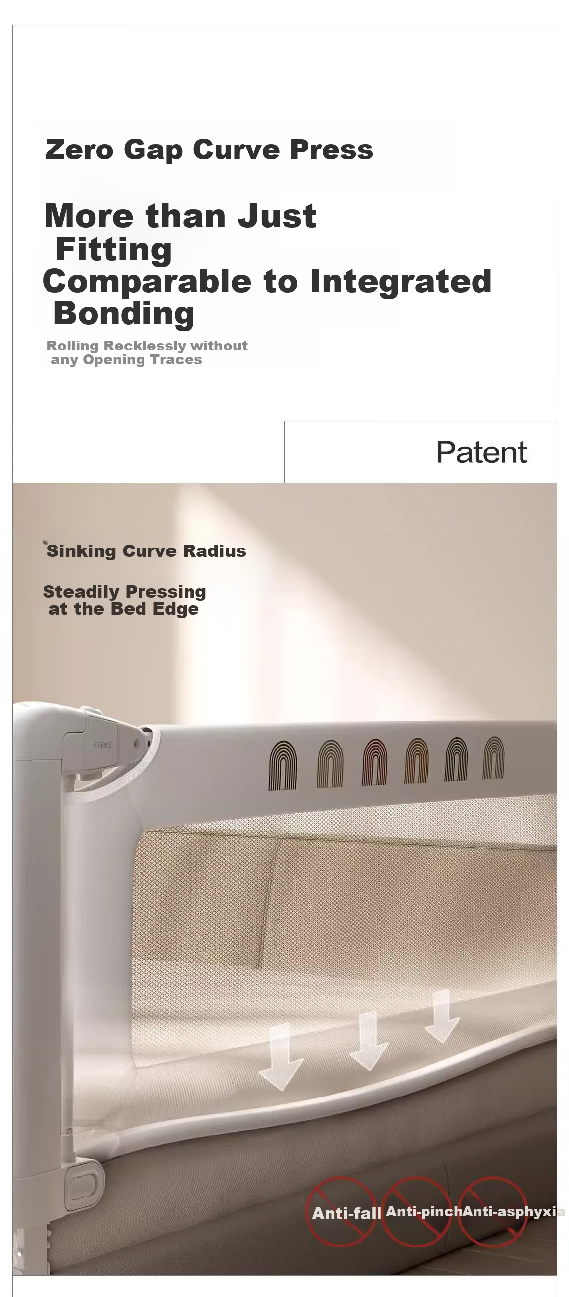 BEIESTATE Curved Bed Guardrail, Baby Bed Anti-Fall Rail, U-Shaped Support Legs, BEIESTATE Rainbow Single-Sided Installation, 1.8m 1