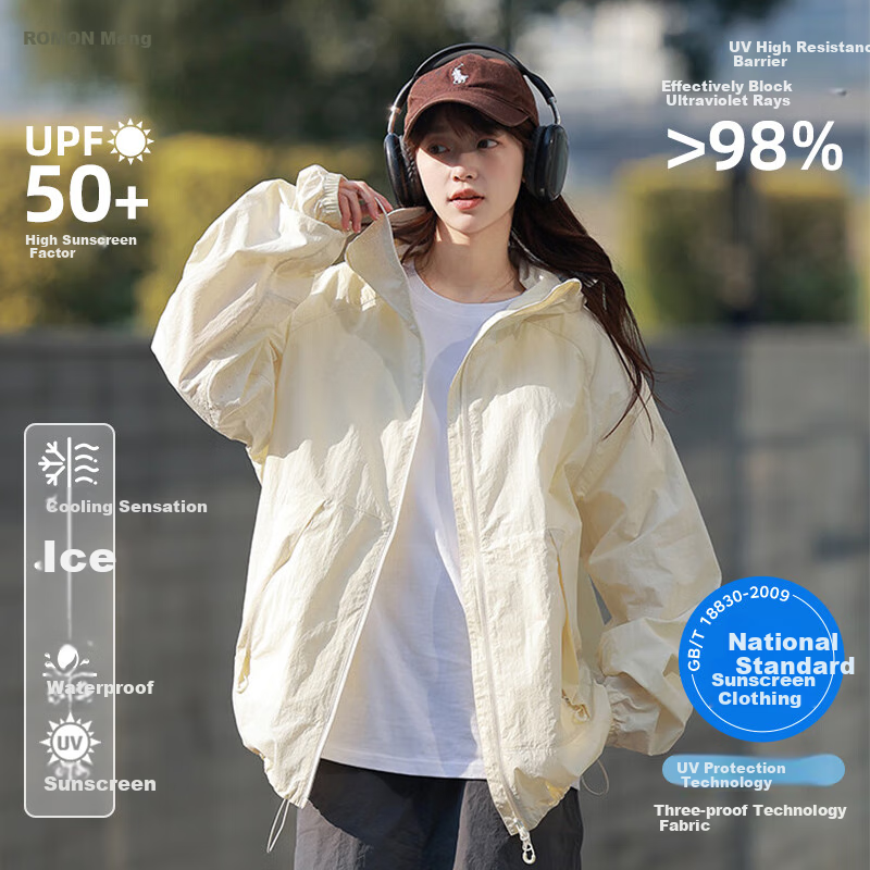ROMON Cycling Sun Protection Jacket for Men, Summer Lightweight Outdoor Adventure Couple's Coat, UV Protection Sunscreen Clothing for Men, White, 2XL