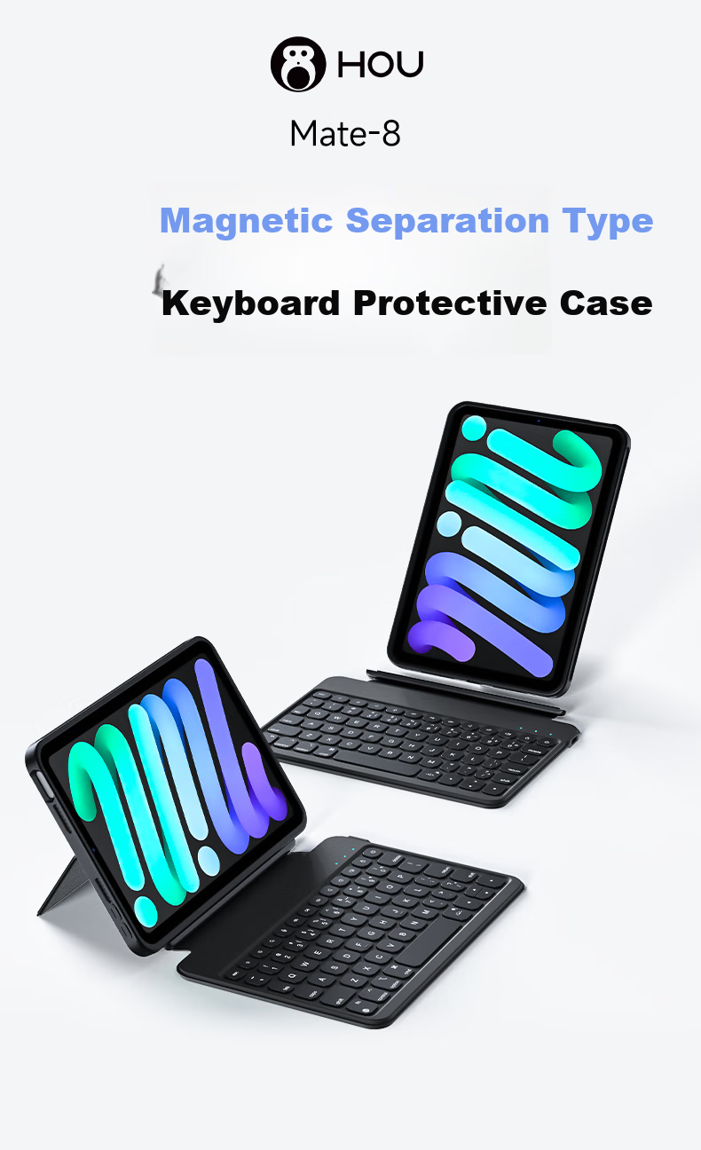 Houhou IPad Mini 7 Keyboard Case, Mini 6 Keyboard Protective Cover, Two-In Magnetic Detachable Rotatable Multifunctional Protective Case, Specially Designed for 8.3-Inch, White 2