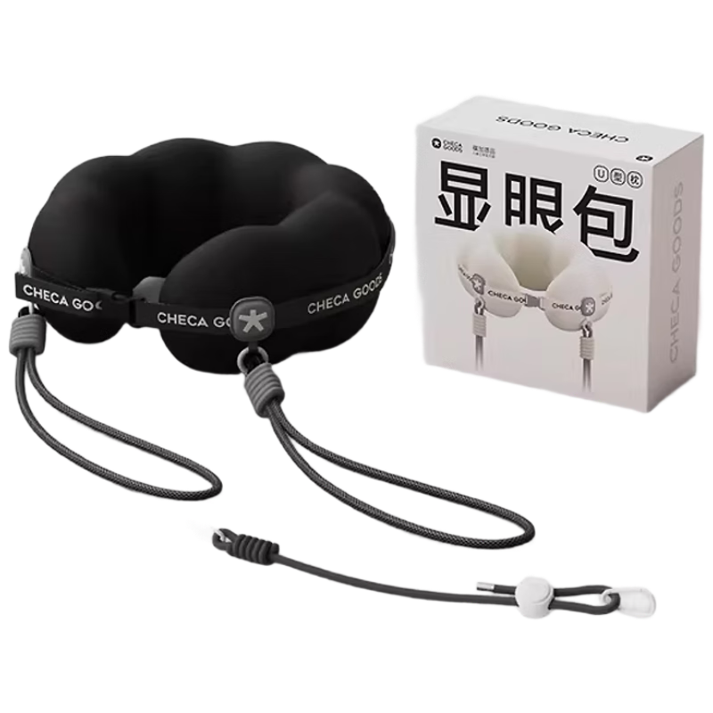 CHECA GOODS U-Shaped Neck Pillow, Travel Portable Airplane Long-Distance Journey Neck Support, Office Nap Cervical Pillow, Eye-Catching Bag
