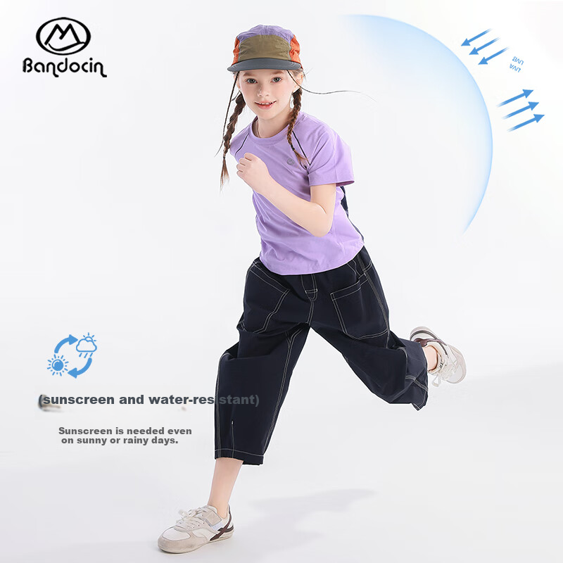 BANDOCIN Girls' Summer Lightweight Sports Capri Pants Stylish for Older Children, 2026 New Style, Dark Navy Blue, Size 120