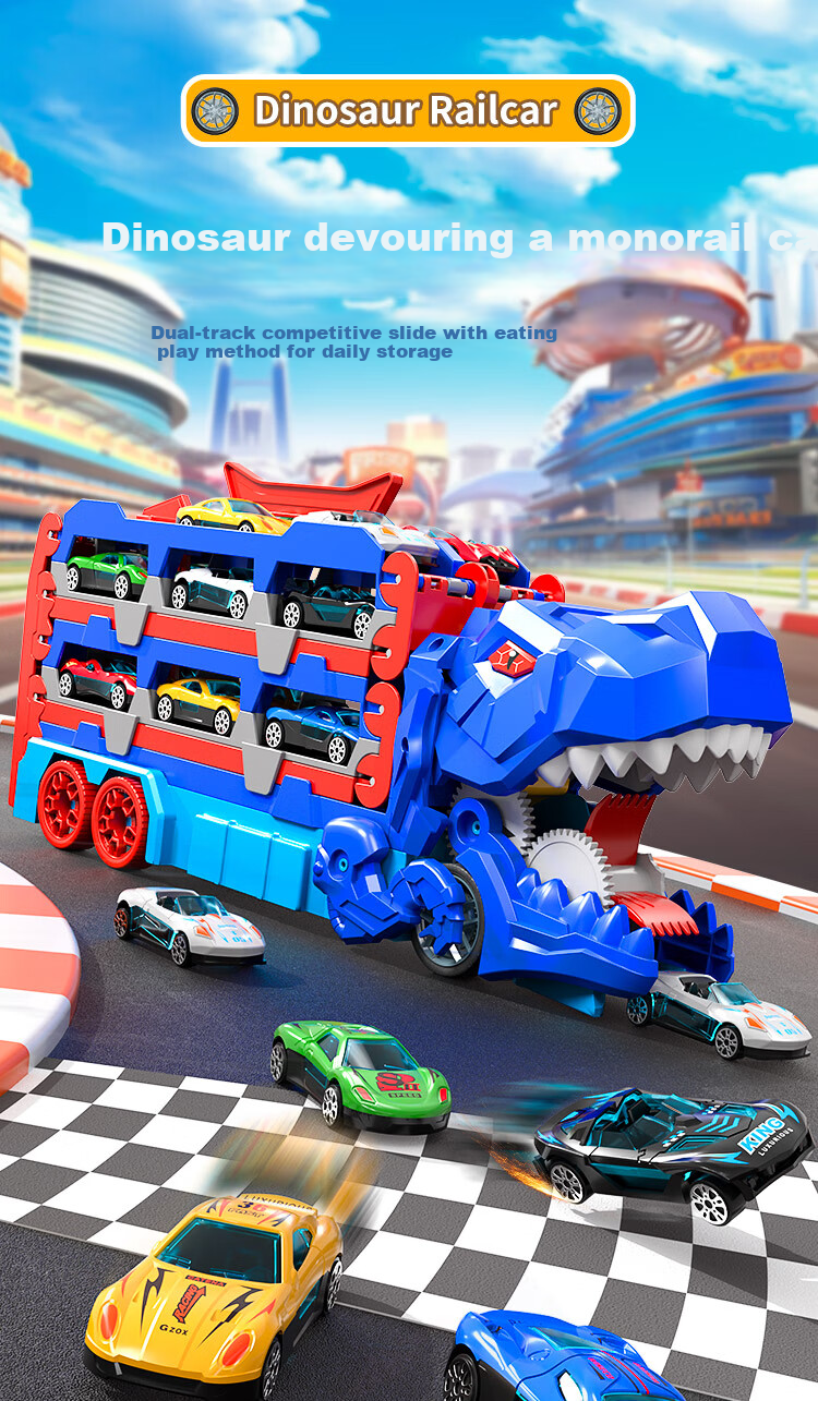 Snaen Children's Dinosaur Toy Car with Ejection Track, Transforming Alloy Car, Birthday Gift for Boys Aged 3-6 Years Old 1