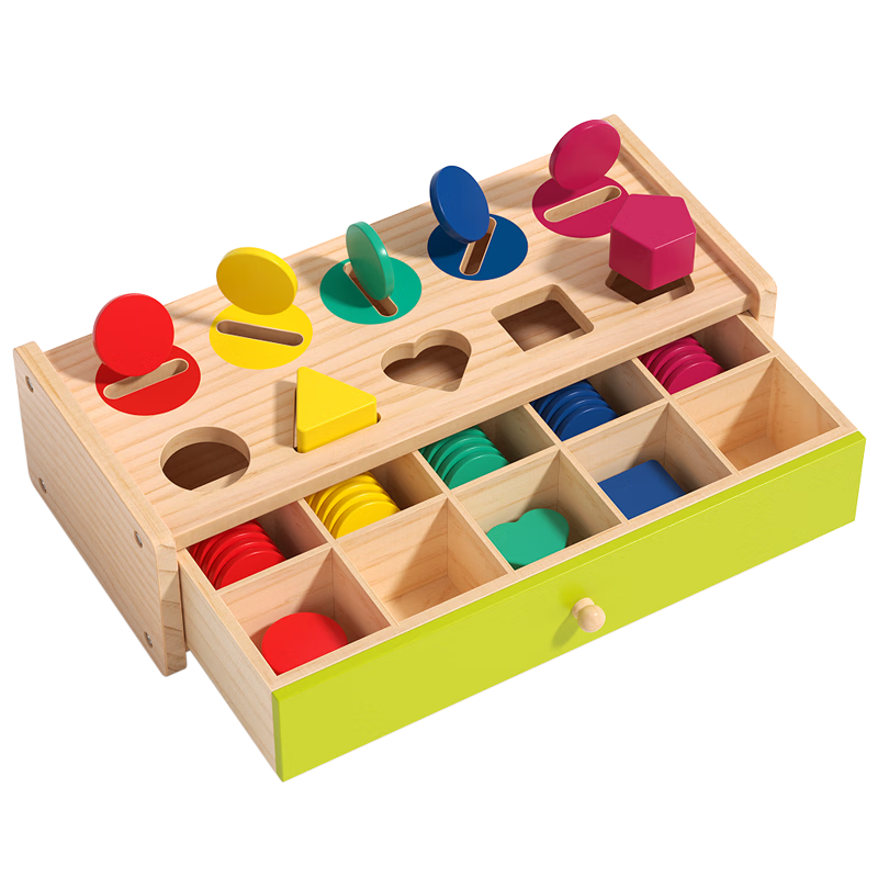 Fuhai'er Solid Wood Coin Sorting Box Building Blocks Shape and Color Matching Educational Toy Montessori Early Learning for Babies and Toddlers