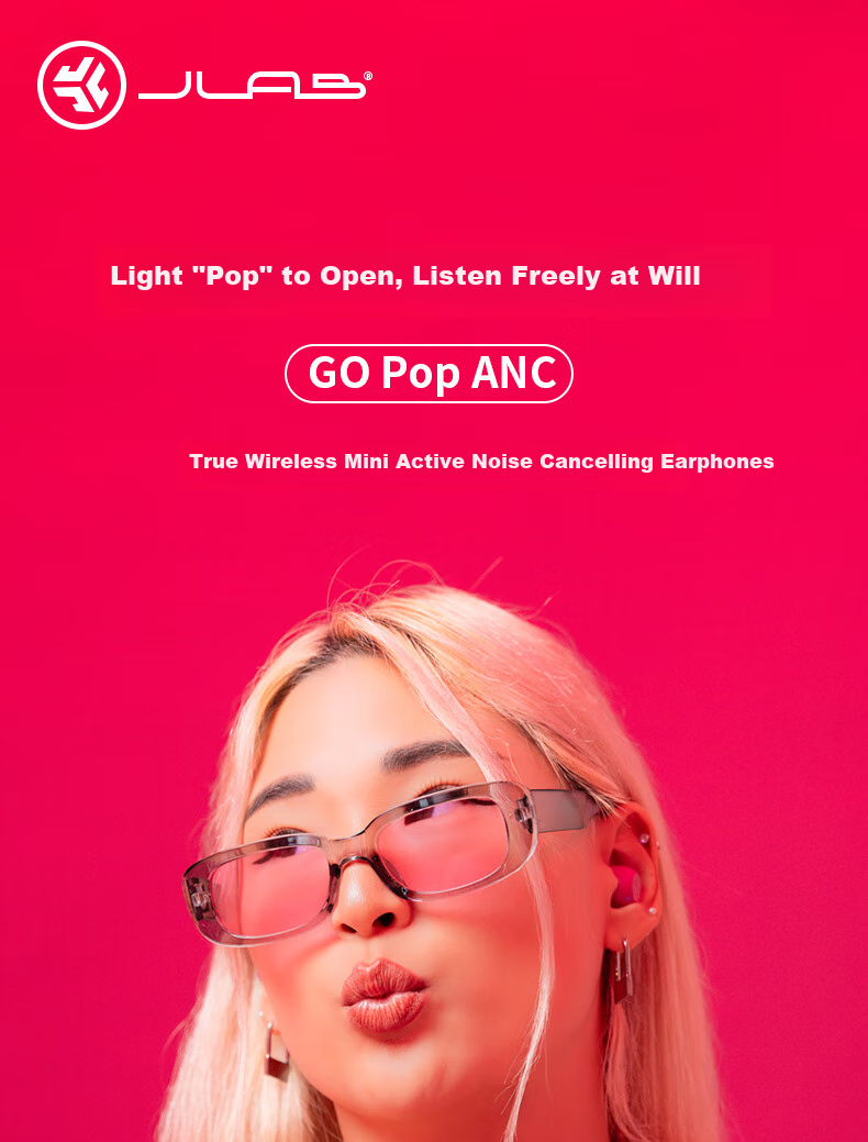 JLab GO Pop ANC True Wireless In-Ear Noise Cancelling Earbuds Mini Bluetooth Headphones Gaming Sports Music Earphones Compatible with Android/iOS Gift Black 1