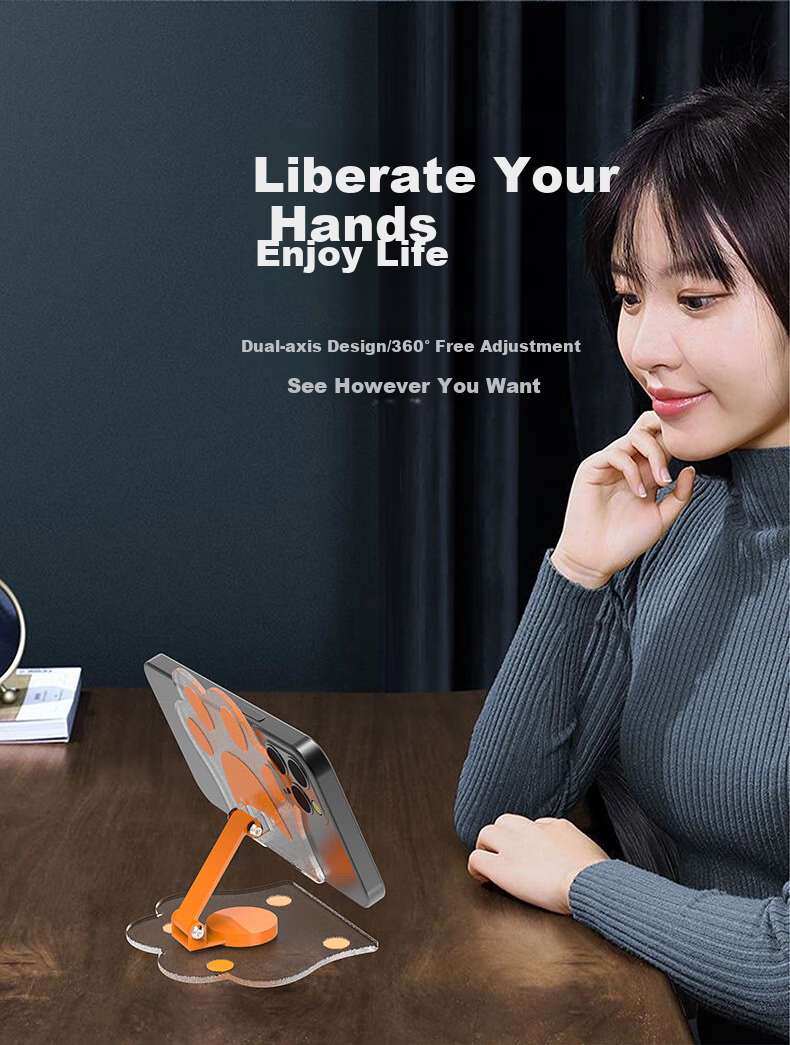 JPLAYER Phone Stand, Desktop 360° Multifunctional Rotating Folding Tablet Stand, IPad Lazy Support Stand, for Gaming, Online Classes, Drawing, Metal Live Streaming, Cute Cat Paw Style, Black 10