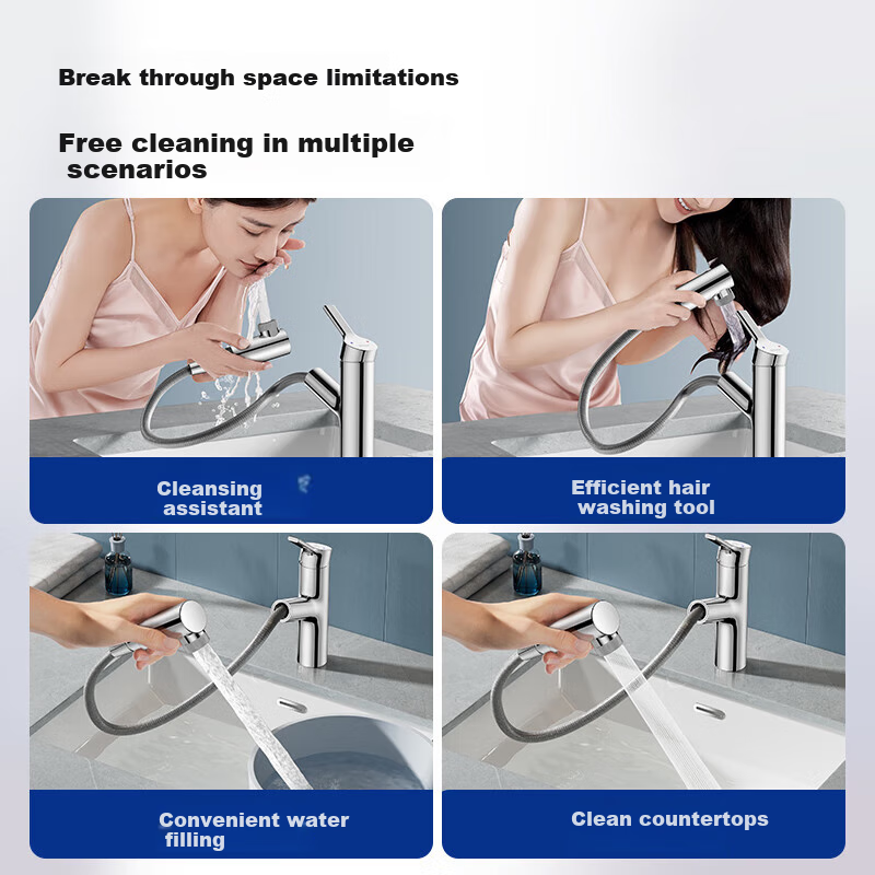 JOMOO Basin Faucet, Dual-Function Pull-Out Design, Face Washing, Hot And Cold Water Control, Pull-Out Faucet, 32735