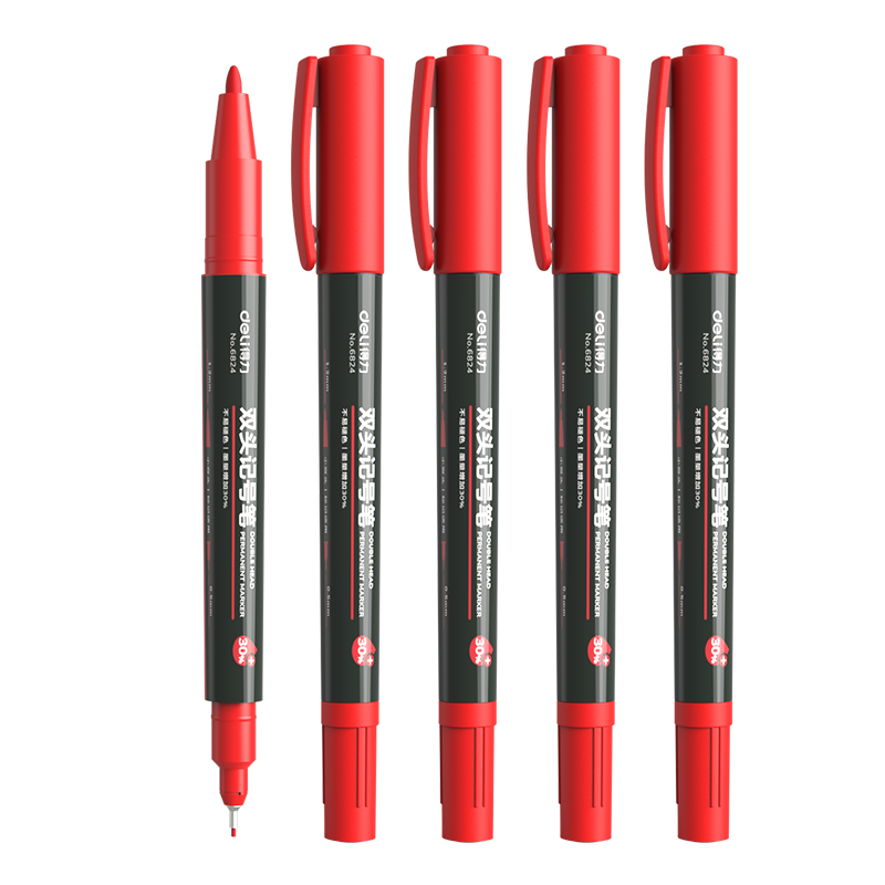 Deli Red Double-Ended Oil-Based Marker Pen, Office Logistics Meeting Pen Marker, Student Children's Art Outline Pen, 12 Pens/box 6824