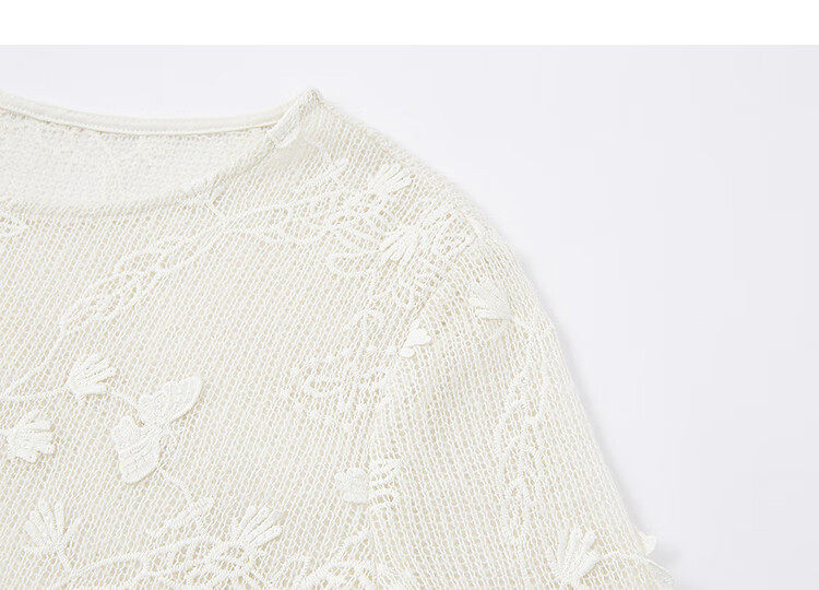 Dme [Interwoven Gentle] Autumn 3D Butterfly Blouse, Round Neck, Side Slit, Asymmetric Shirt, Women's Top 2