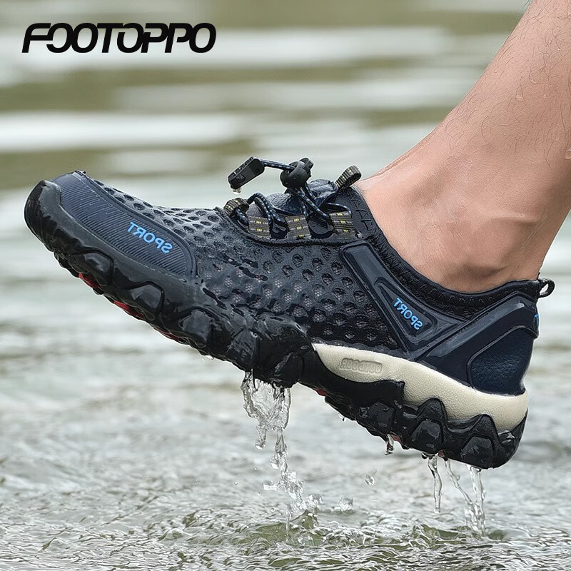 FOOTOPPO Men's Mesh Outdoor Water Shoes Hollow Mesh Sandals Summer Fishing Non-Slip Wear-Resistant Casual Sports Sandals