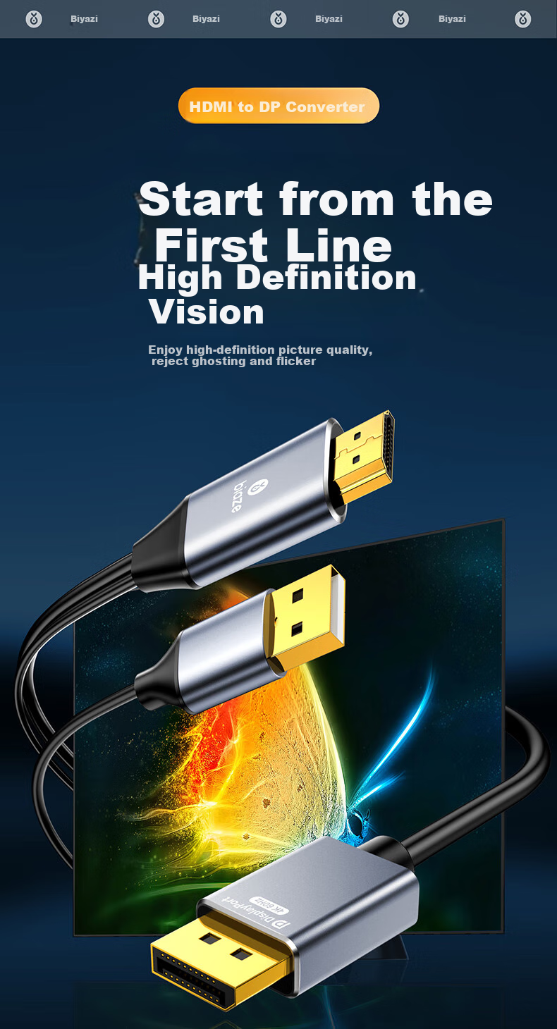 BIAZE HDMI 2.0 to DP Adapter Cable, LT6711 Chip, DisplayPort Male 4K 60Hz Video Connection Cable, Laptop to Monitor Converter, 1.8 Meters 3