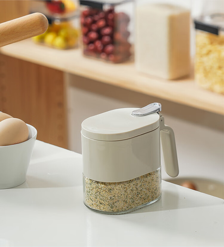 LOCK&LOCK Seasoning Container with Spoon, Kitchen Spice Jar, Condiment Box, Salt Shaker, Airtight Moisture-Proof 350ML White 2