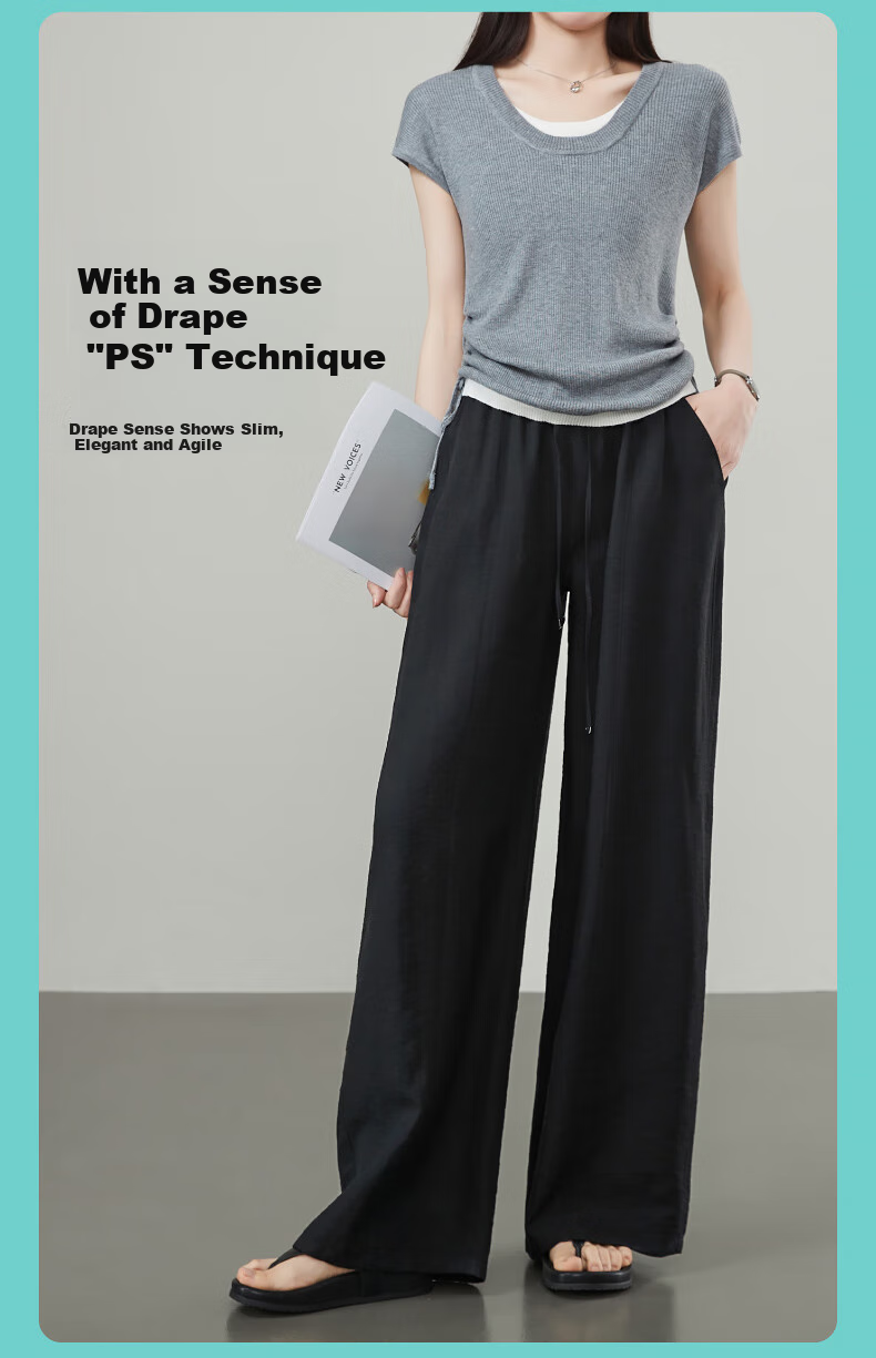 ESE-Y Ice Linen Wide-Leg Pants for Women, New Summer 2025 Style, Linen Light-Weighted Outfit, Yamamoto White Straight-Leg Pants, Beige, Size 30 11