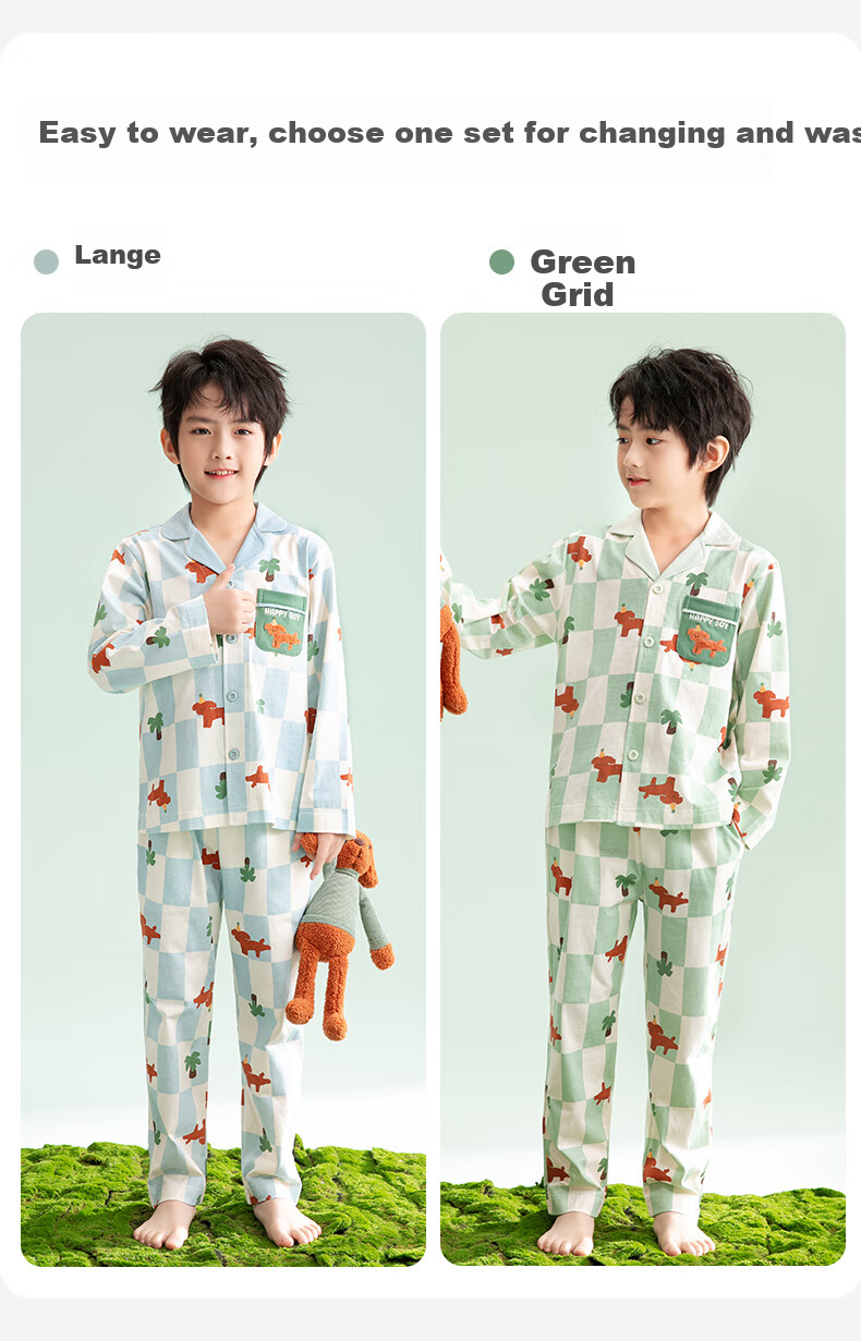 Fenteng Children's Pajamas for Boys, 100% Cotton Spring New Cartoon Sleepwear Set for Older Kids 23