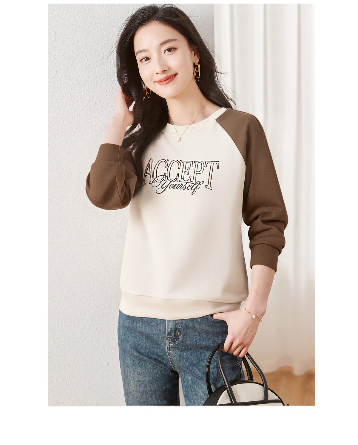 Chushen Classic Crewneck Raglan Sleeve Casual Student Long Sleeve Sweatshirt S53W028 Spring and Autumn Women 9