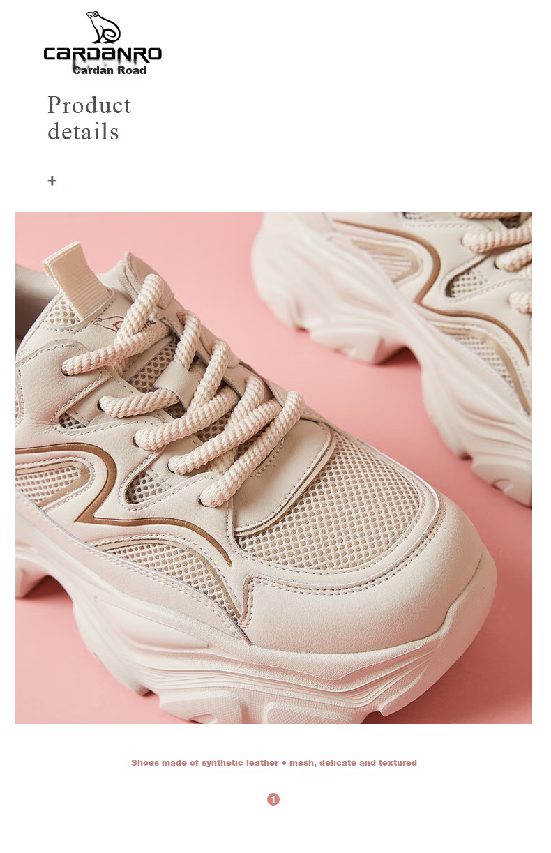 CARDANRO Chunky Dad Sneakers for Women, 2026 New Spring And Summer Style, Breathable Mesh, Height-Increasing, Casual White Sneakers, Versatile Sports Shoes 6
