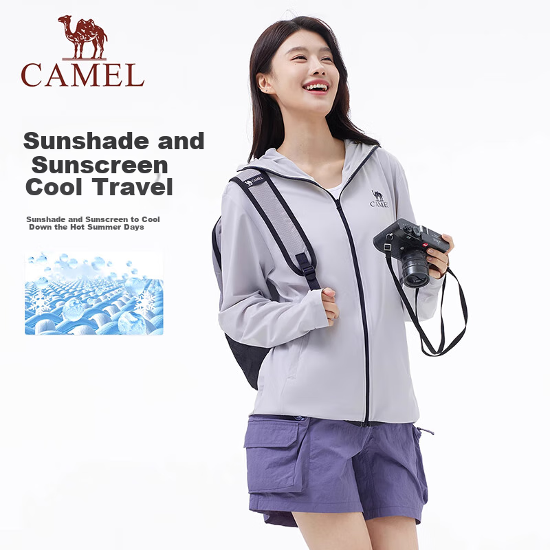 CAMEL Women's Sun Protection Clothing, Outdoor Loose-Fitting Cool-Feeling Quick-Dry Breathable Original Yarn Sun Protection Garment, A35BZ01134 L