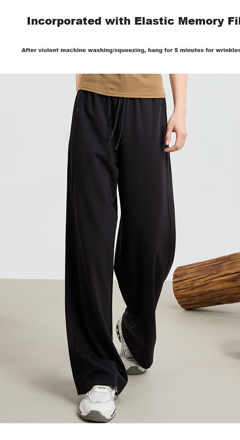 I'd Casual Loose Straight Wide-Leg Pants for Women, 2026 Early Autumn Wear, Flowy Floor-Length American-Style Sweatpants, Night Black, Size L 4