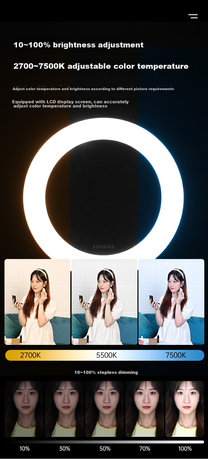 JINBEI EFR-36 Circular Fill Light, LED Mobile Phone Live Streaming Stand Light, Face Light for Streamers, Selfie Photography Beauty Light, Round Cosmetic Tattoo Photography Lighting 5
