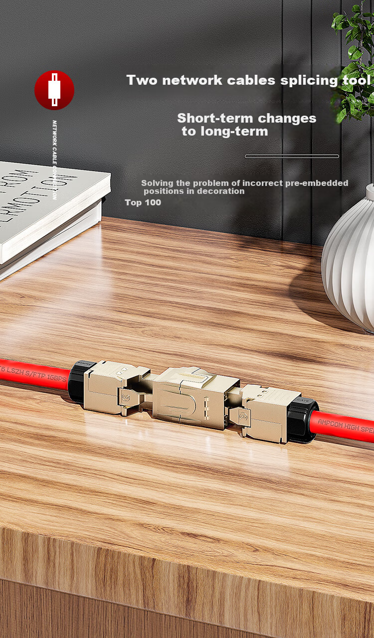 AMPCOM 10 Gigabit Category 6A Straight-Through Network Module, Zinc Alloy CAT6A FTP Shielded Cable, RJ45 Gold-Plated Crystal Head Computer Double-Pass Connector 1 Piece AMC6A18B 1