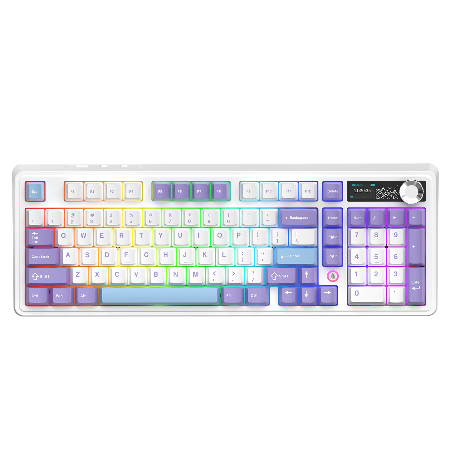 AJAZZ AK980V2 Tri-Mode Wireless Mechanical Keyboard, 10,000mAh Battery, Gasket Full Hot-Swappable 97 Keys, 2U0 Knob, TFT Color Screen, RGB, Original Purple White Blue, Gift Switch V2