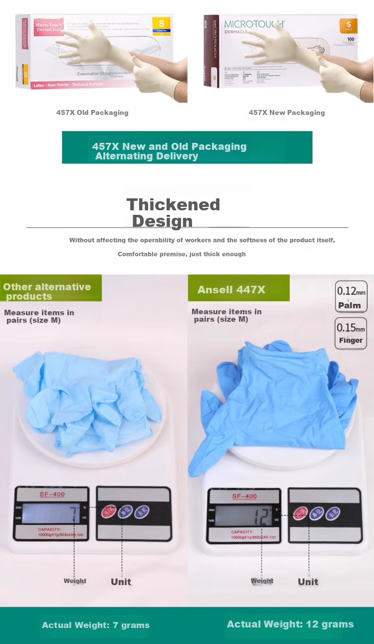 Ansell 4472 Disposable Nitrile Gloves, Thickened Wear-Resistant Food Grade Household Laboratory Inspection Protective Gloves 447X (100 Pieces/box) M 6