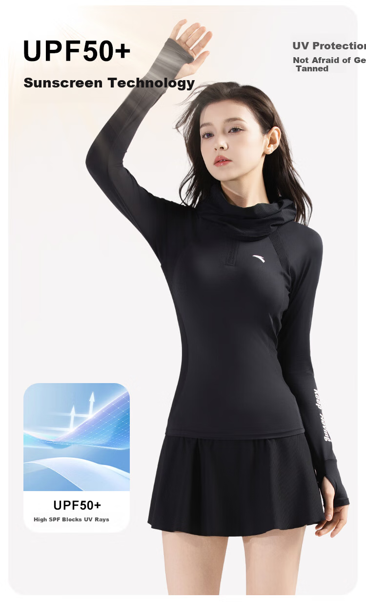 ANTA Women's Swimsuit, Sun Protection, Slim Waist, Long Sleeves, Long Pants, Surfing Wetsuit, Swimwear, Light Brown-Gray, Single Bottom, 2XL 5