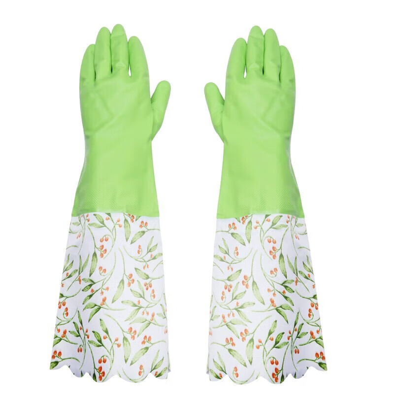 Kelinlai Protective Cleaning Rubber Gloves, Thickened Flocked Nitrile, Extended Waterproof Non-Slip Oil-Resistant, Orange, Large Size L