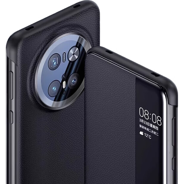 Чехол-книжка ZhengJian для Huawei Mate 70, натуральная кожа, черный, с окном для просмотра, защита от падений, бизнес-стиль