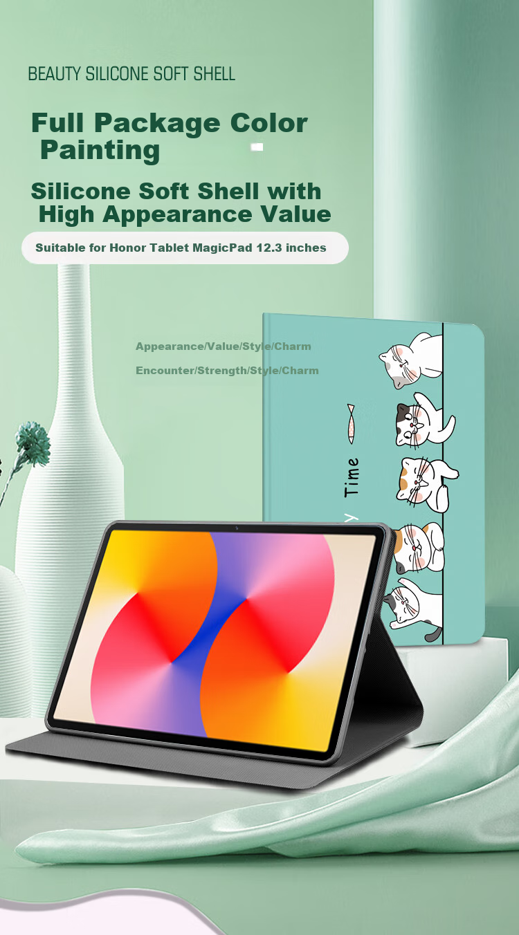Jiangming Compatible with Honor MagicPad 2 Protective Case, 2024 New Honor Tablet 12.3-Inch Protective Cover, Slim Full Coverage Shockproof Student Cartoon Painted Leather Case 1