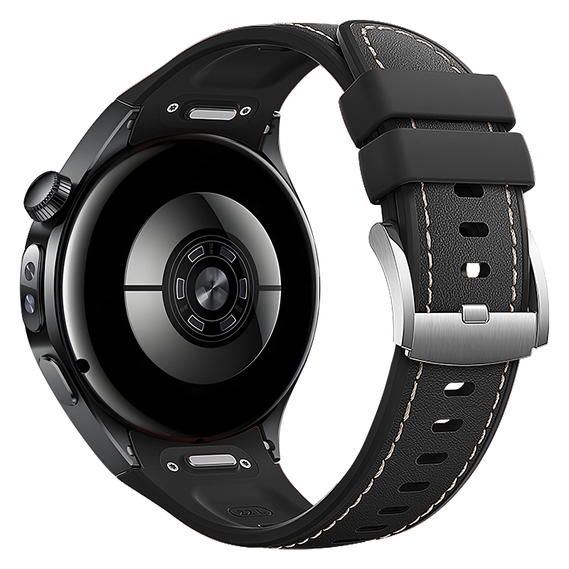 Weiqiantu Silicone Strap for Huawei WATCH5, Leather-Silicone Composite Strap, Press-Type Buckle, 42mm Dial, Sky Black
