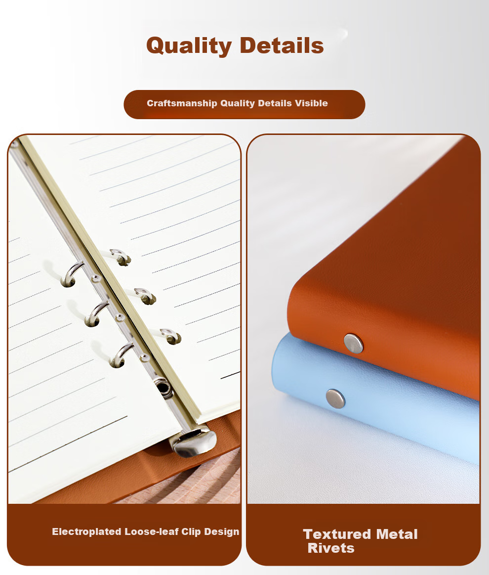 Longe Loose-Leaf Notebook, A5 Size, High-Quality Stationery, Detachable Pages, Journal, Diary, Office Meeting Record Book, Customizable 6