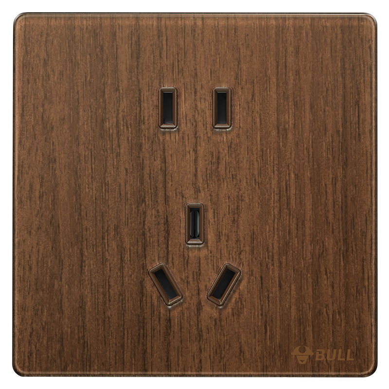 BULL Vintage Switch Socket Acrylic Ultra-thin Panel 10A Five-hole Socket Panel G70Z223 Walnut Color