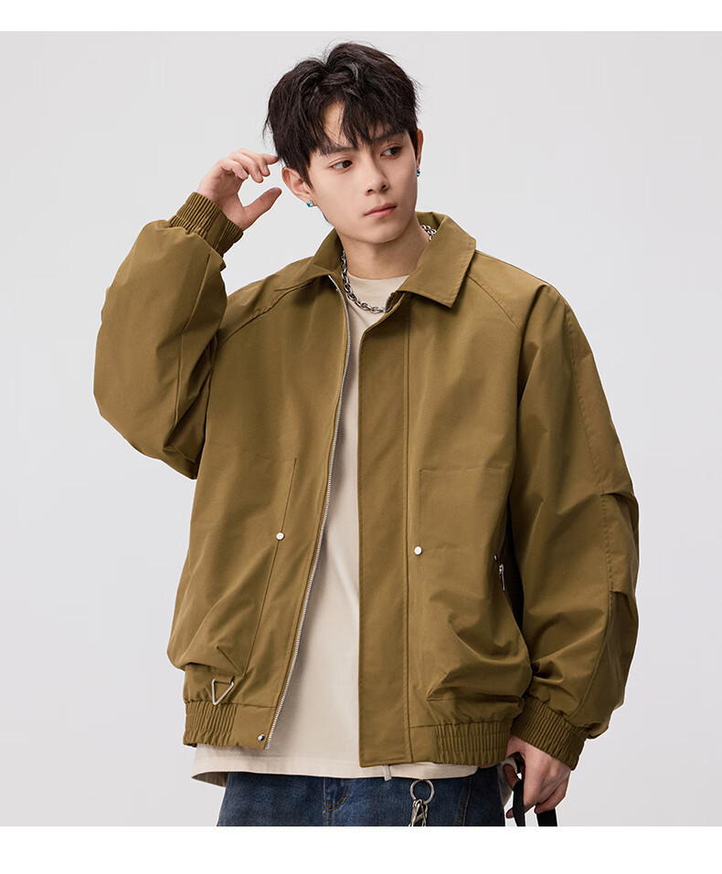 FAIRWHALE Men's Turn-Down Collar Jacket Spring Autumn New American Casual Loose Workwear Coat 2XL Earth Tone 9