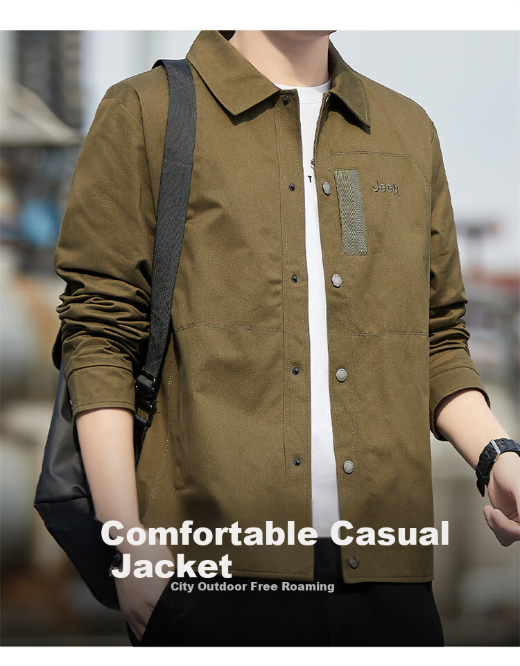 JEEP Men's Jacket Spring Autumn New Casual Workwear Men's Turn-down Collar Loose Fit Black M 1