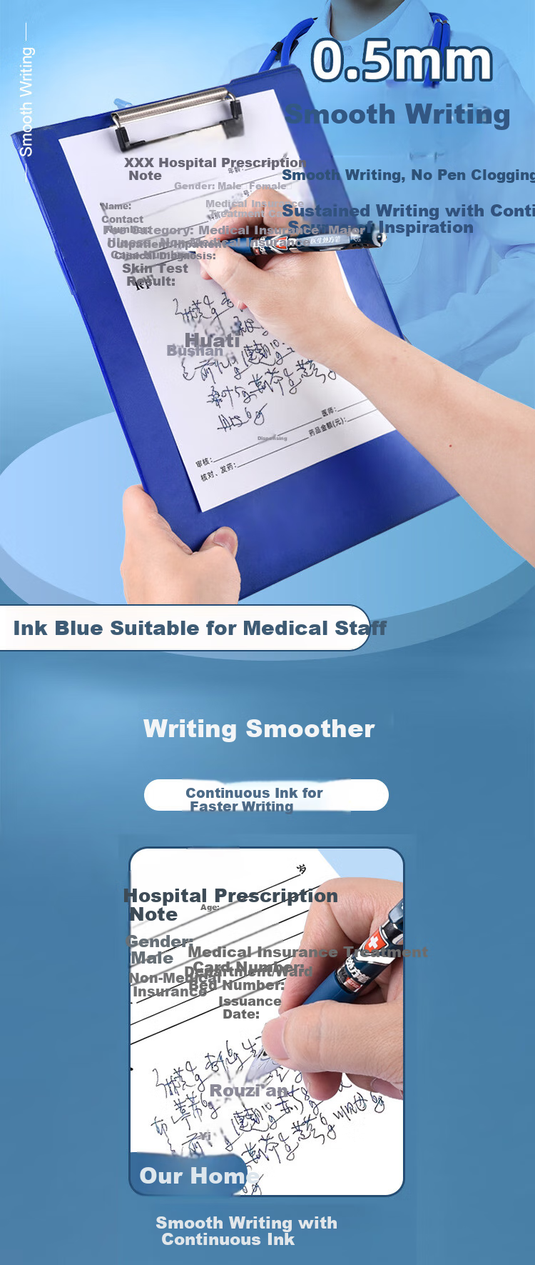 Genvana [Doctor's Prescription] 0.5mm Blue-Black Retractable Gel Pen with ST Conical Tip, Soft Rubber, Push-Button Signing Pen, Ink Pen, 12 Pcs G-11353 2