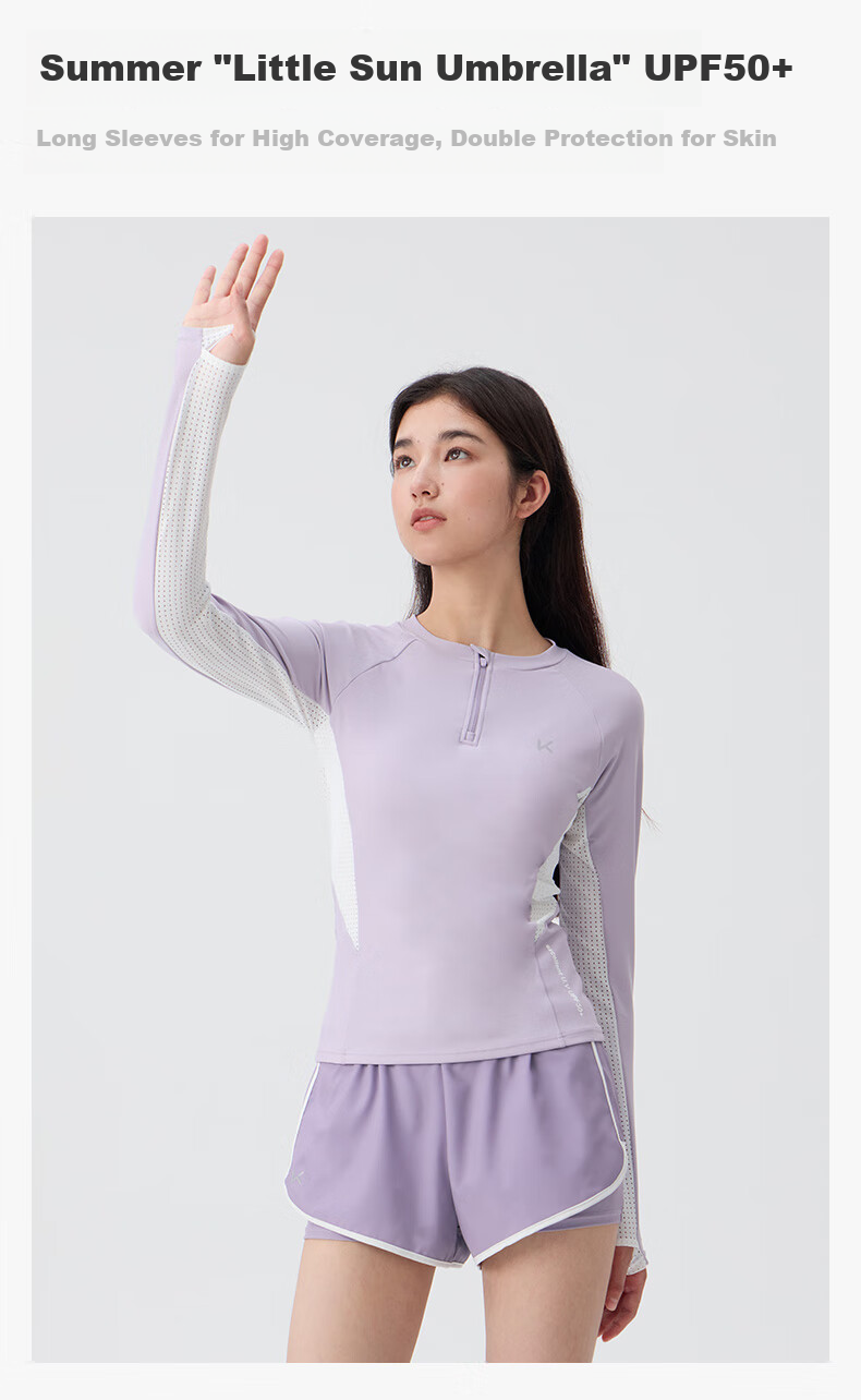Keep Women's Two-Piece Long-Sleeve Swimsuit with Sun Protection for Curvy Girls, Plus Size Hot Spring Swimming Costume 987 Purple S 3