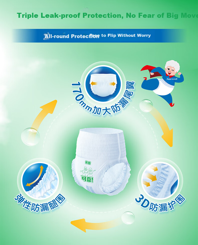 COCO Adult Pull-Up Diapers, L Size, 80 Pieces (Waist Circumference 95-120cm), Underwear-Style Disposable Diapers for Elderly 6