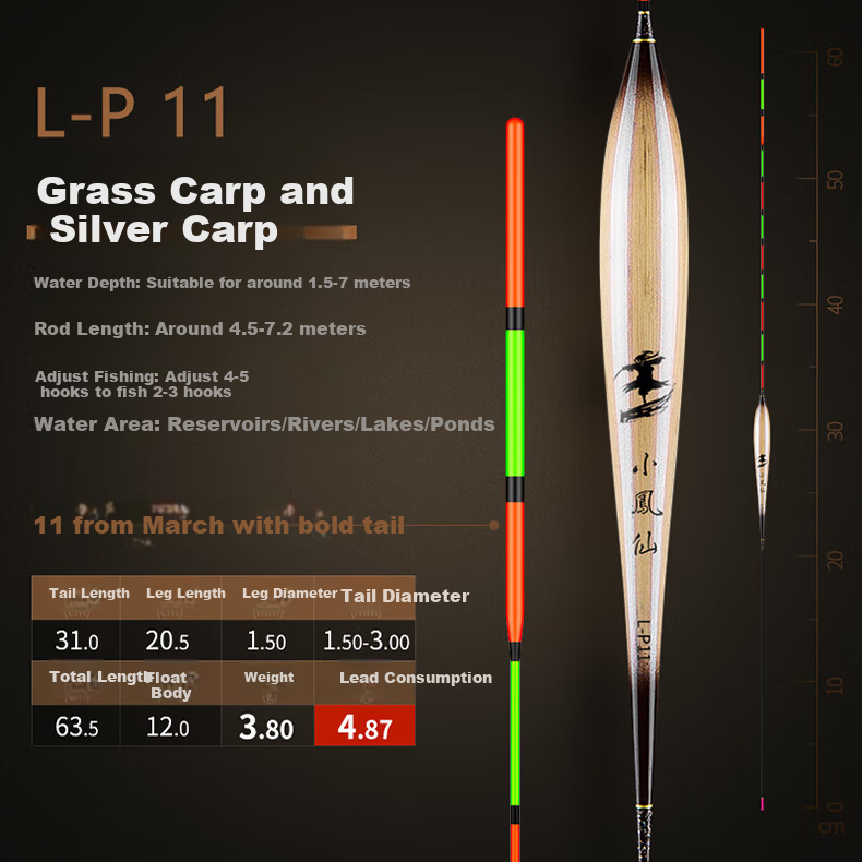 Xiaofengxian L-P04 Carp And Bighead Carp Mixed Breeding Reed Float, Highly Sensitive, Eye-Catching, Thickened Stroke, Big Fish Float, Black Pit Buoy, Fishing Tackle 20