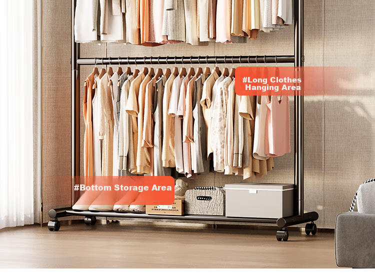 Yicainianhua Clothes Drying Rack, Floor-Standing Simple Coat And Hat Stand, Bedroom Hanger, Multifunctional Double-Layer Garment Hanger, Mobile Drying Rack, 2525 13