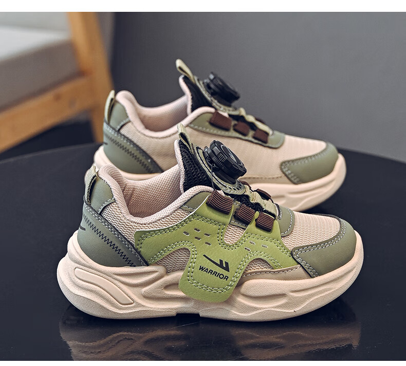 Warrior Children's Shoes, Girls' Spring And Autumn Style, Mesh Breathable Kids' Sneakers, Casual Shoes WZ(CL)-1269, Beige Wine Red, Size 34 9