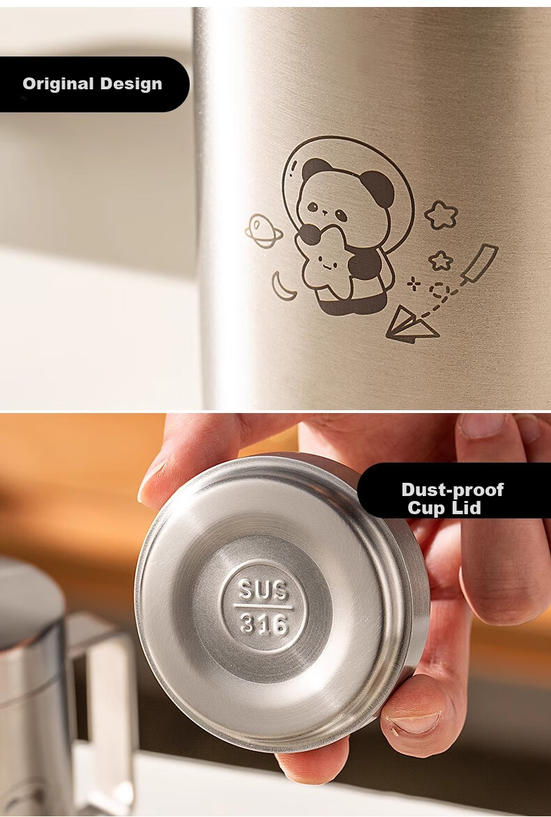 Onlycook 316 Stainless Steel Cup Water Cup Children's Baby Sippy Cup Milk Cup Breakfast Cup No Lid Panda 300ml 7