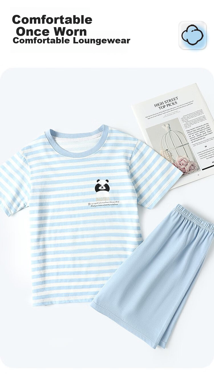 Bingxuemumian Children's Summer Pure Cotton Short-Sleeve Shorts Two-Piece Set, Class A Home Wear, Youth Air Conditioning Clothing 4
