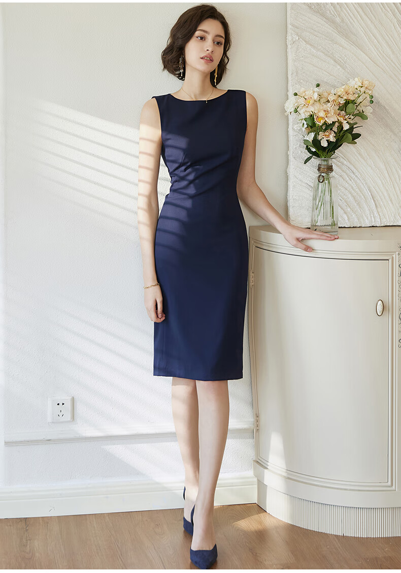 ROEYSHOUSE Women's Sleeveless Slim Fit Dress Summer Elegant Commuter Mid-Length Dress 08879 Dark Gray L 3