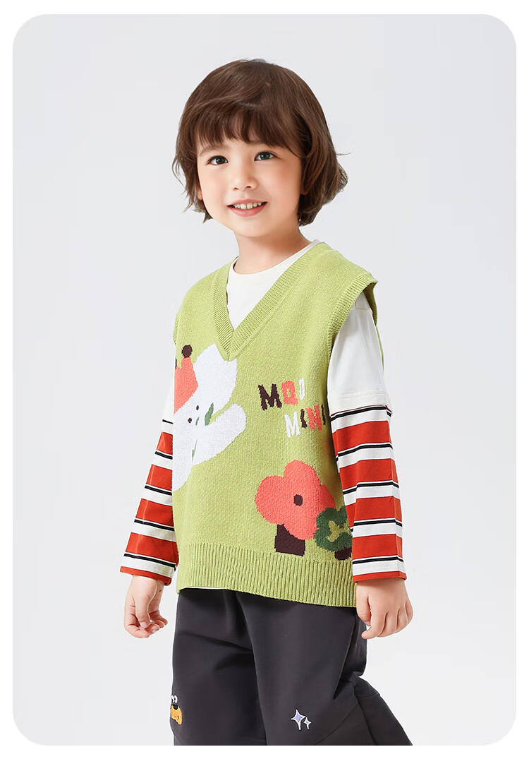 MQDMINI Kids Knitted Vest Boys Girls Sleeveless Sweater Elephant Forest 10