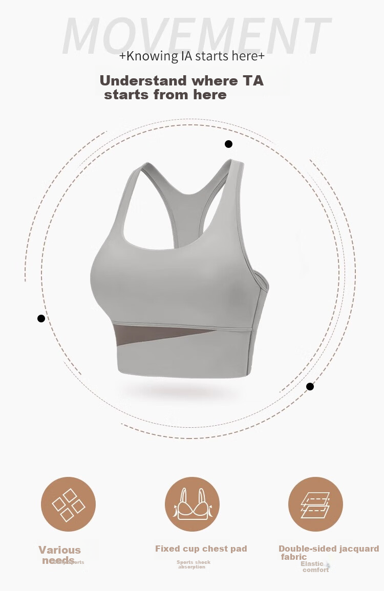 Youyou Women's Sports Bra, Anti-Shock And Anti-Sagging Yoga Fitness Vest with Straps, Two-Piece Set J12010GY Light Coffee 2XL 6