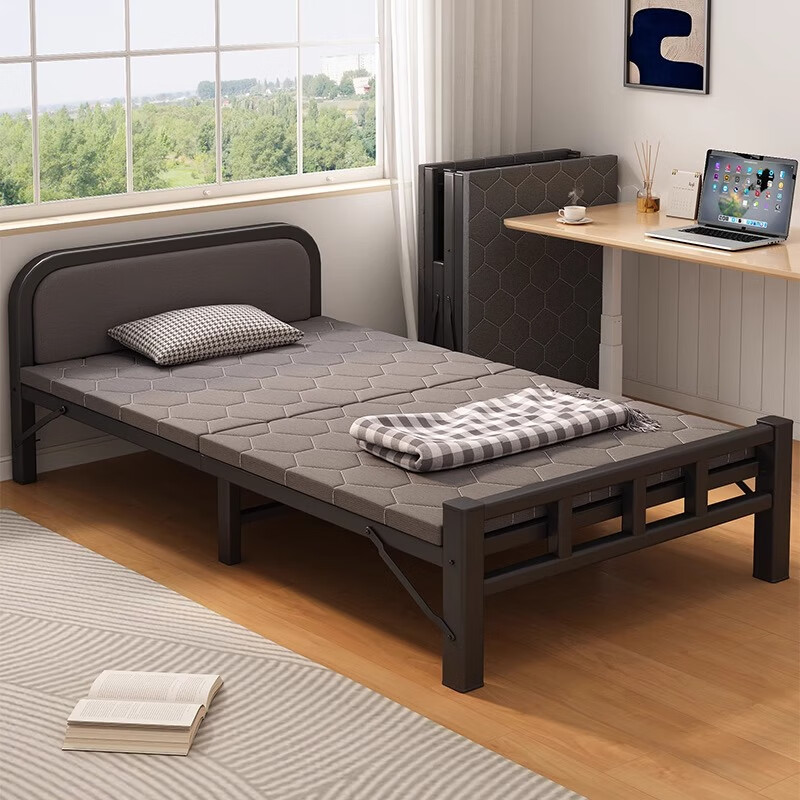 Yimo Folding Bed, Single Bed, Nap Bed, Simple Portable, for Rental Apartments, Iron Bed for Napping, Office Hard Board Military Cot, Gray, 80cm