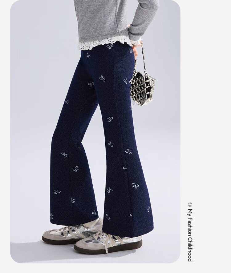 ASK JUNIOR Kids Pants 2026 Autumn Jacquard Denim Jeans Girls Casual Long Pants Flared Dark Blue 140 14